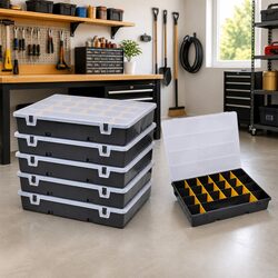 Storage Box Sort Case Set of 6 Black Compartment Organizer Tool Small Parts