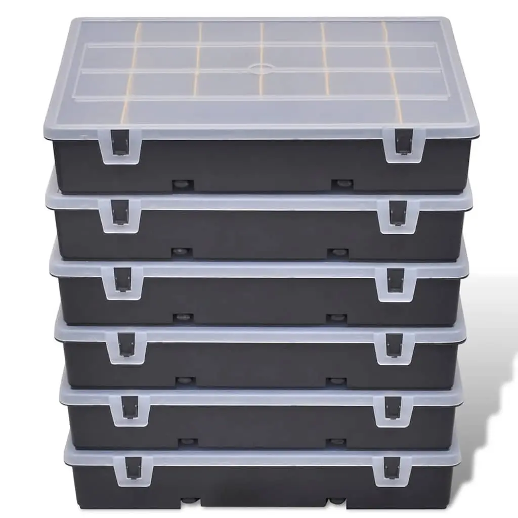 Storage Box Organizer Set of 6 Black Compartment Tool for Small Parts