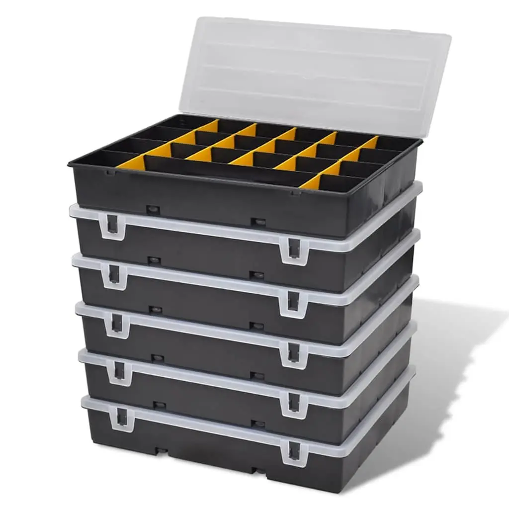 Storage Box Organizer Set of 6 Black Compartment Tool for Small Parts