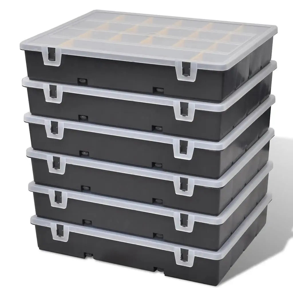 Storage Box Organizer Set of 6 Black Compartment Tool for Small Parts
