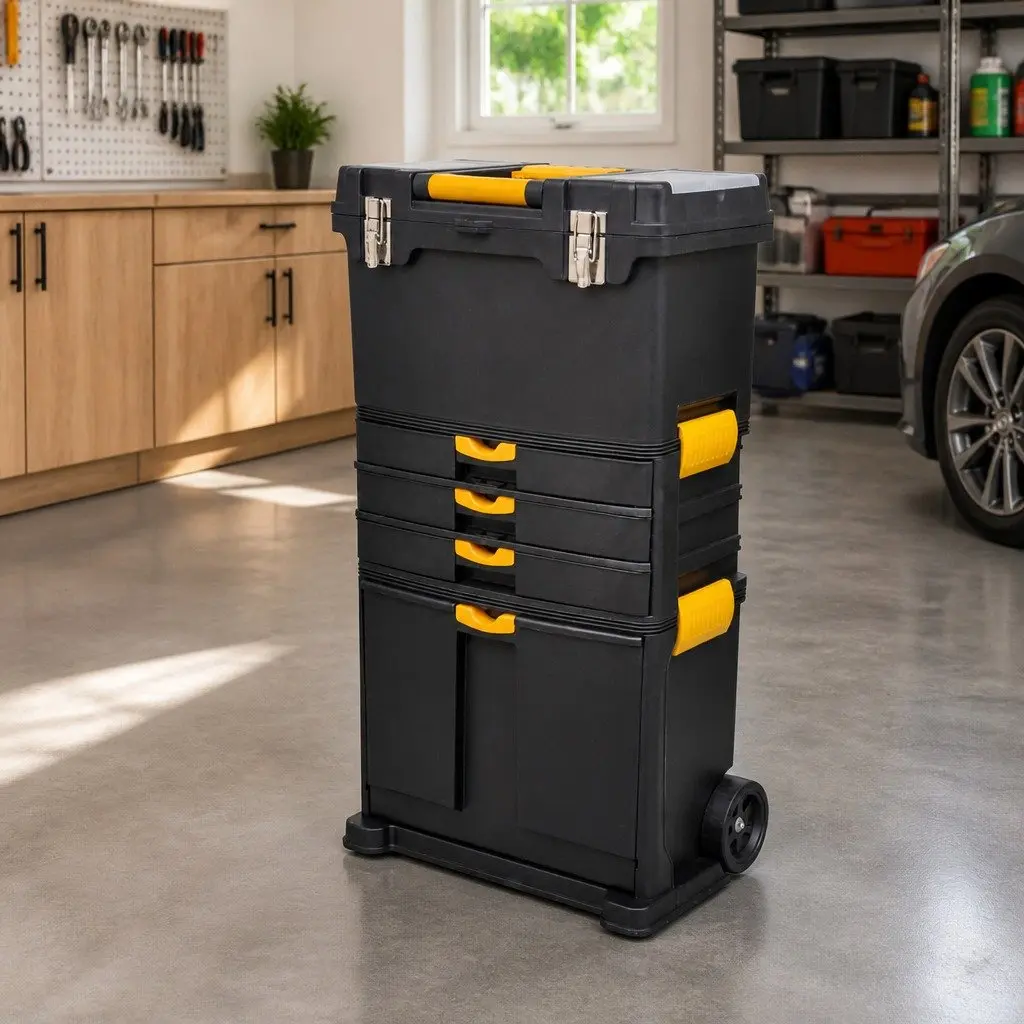 Tool Chest Trolley Storage Organizer Portable Case with Drawers Black