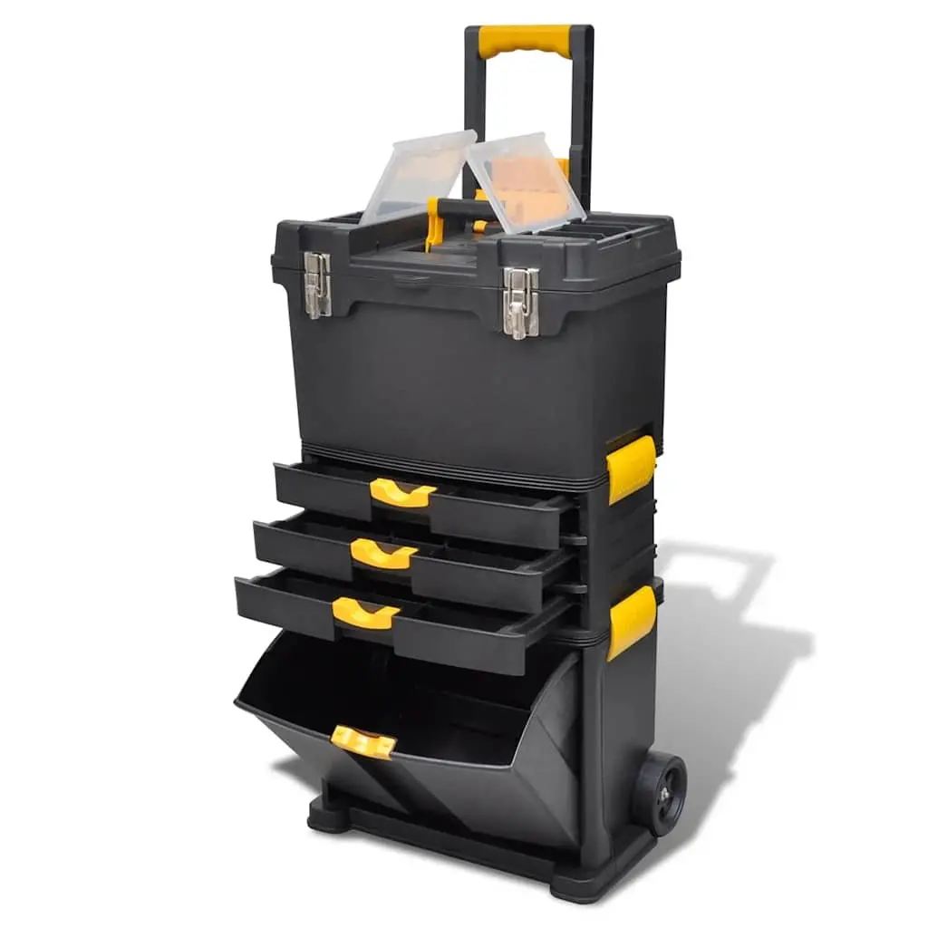 Tool Chest Trolley Storage Organizer Portable Case with Drawers Black