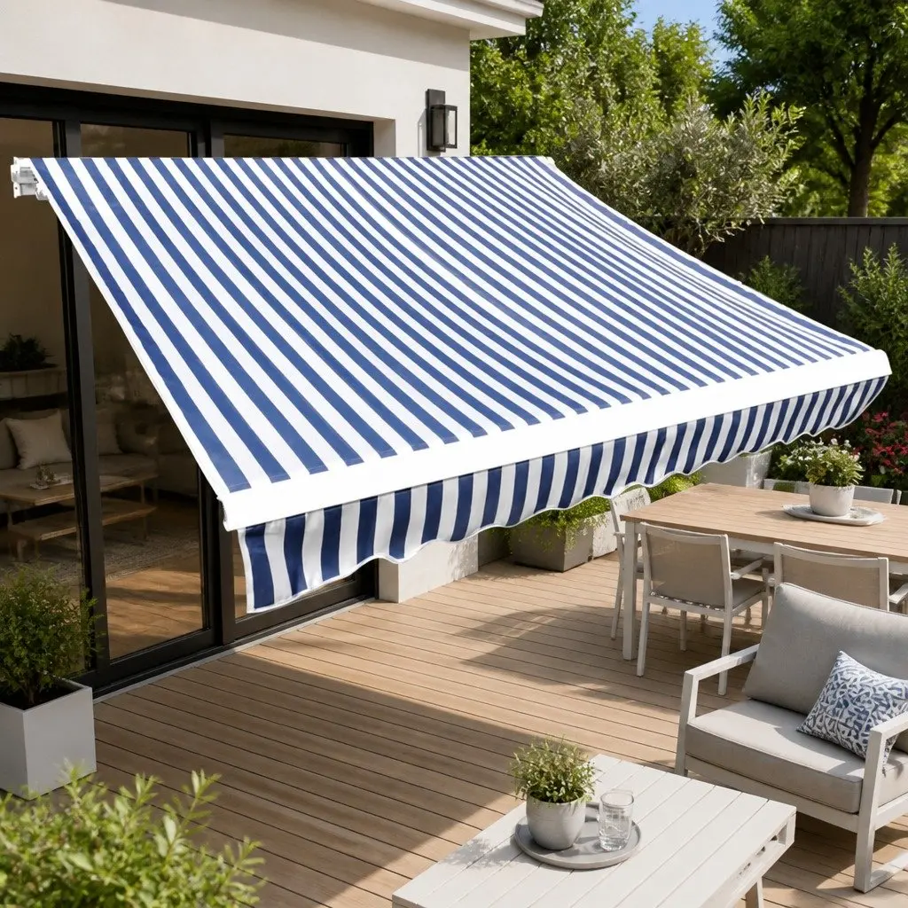 Awning Replacement Fabric UV Resistant Polyester Canvas Shade 3x2.5m Blue White