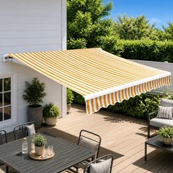 Reliable Yellow White Awning Fabric Replacement 4x3m
