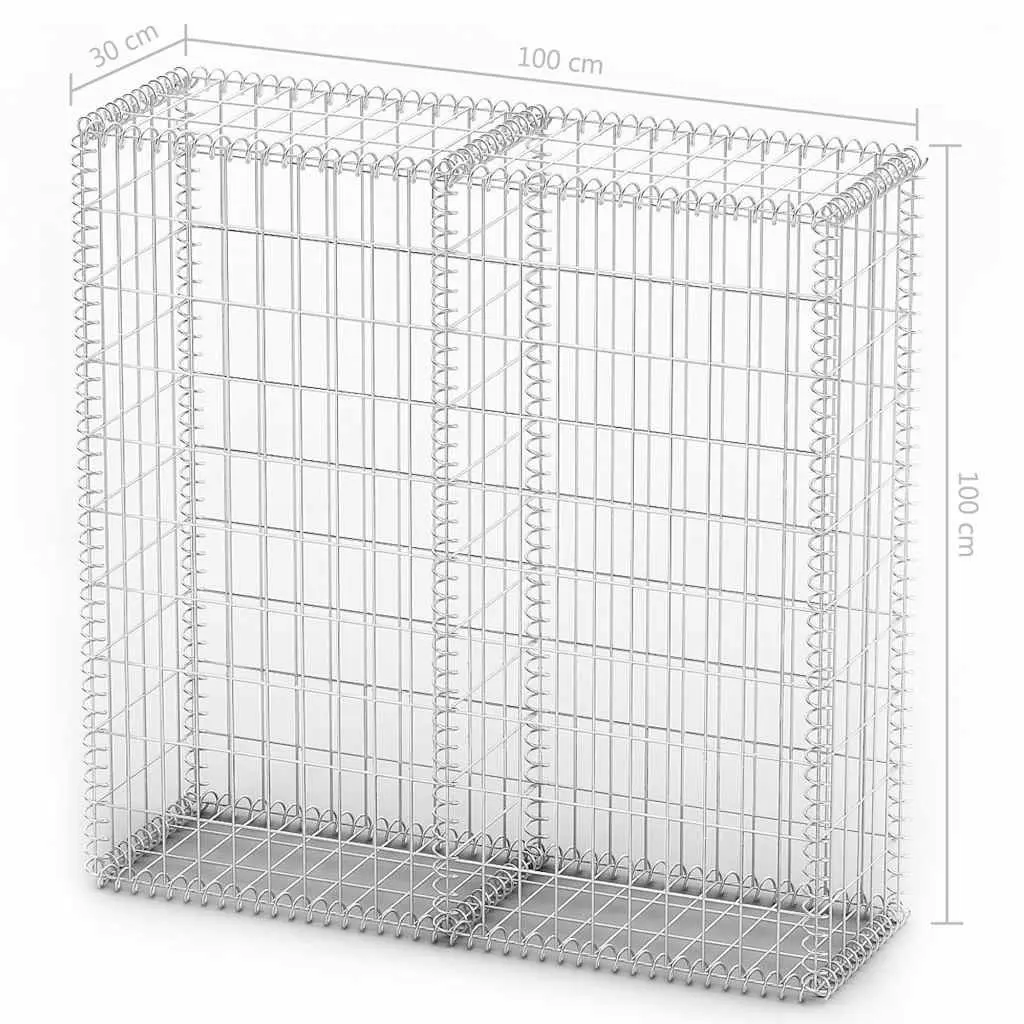 Gabion Basket with Lids 100 x 100 x 30 cm Galvanised Wire Fence Panel Retaining