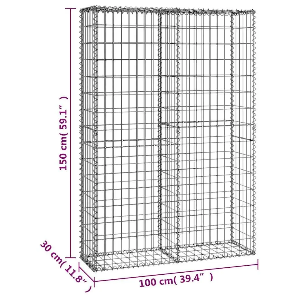 Gabion Basket Garden Retaining Wall Galvanised Steel Mesh 150x100x30cm Silver with Lids