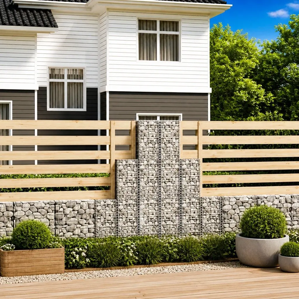 Gabion Basket Set 6 Piece Wire Mesh Garden Fencing Retaining Wall Silver