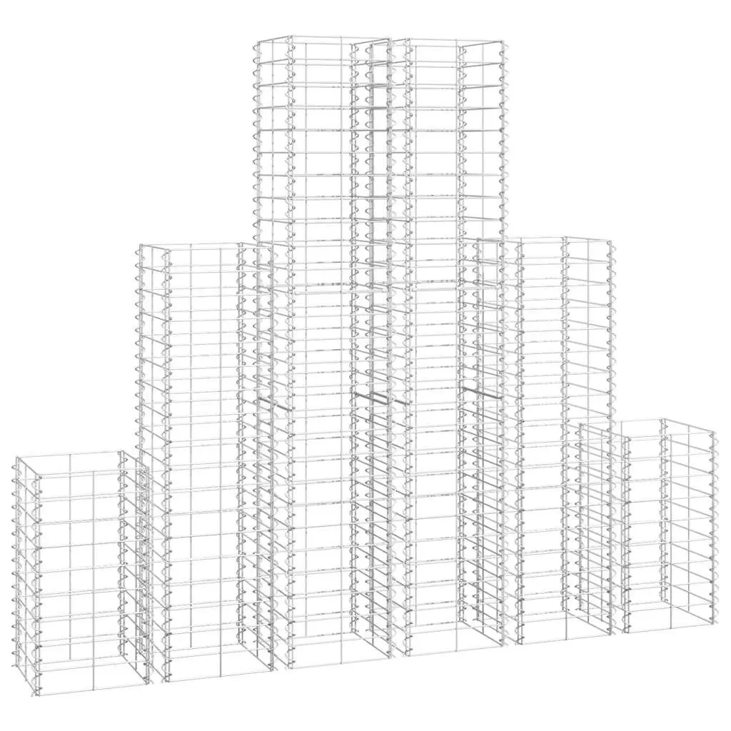 Gabion Basket Set 6 Piece Wire Mesh Garden Fencing Retaining Wall Silver