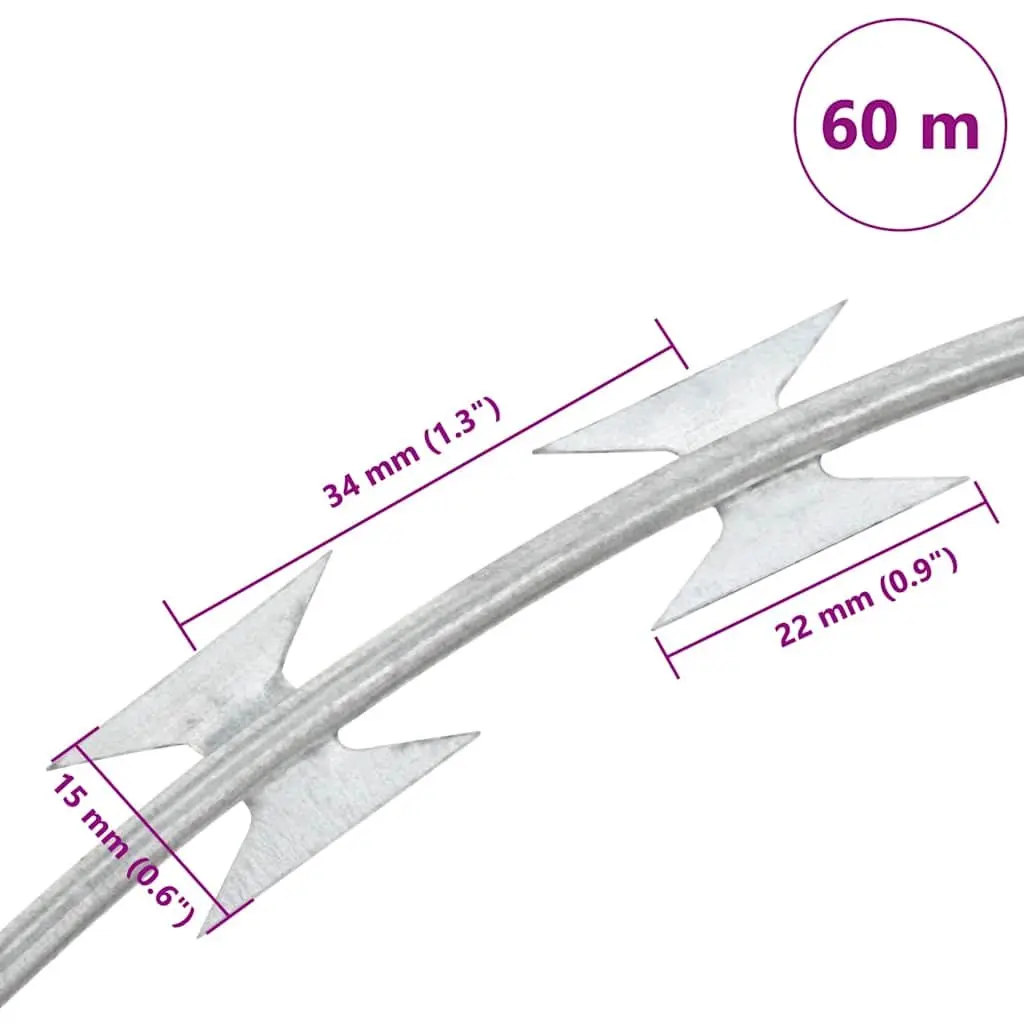 Razor Wire Helical Roll Security Fence 60m Galvanised Steel Silver