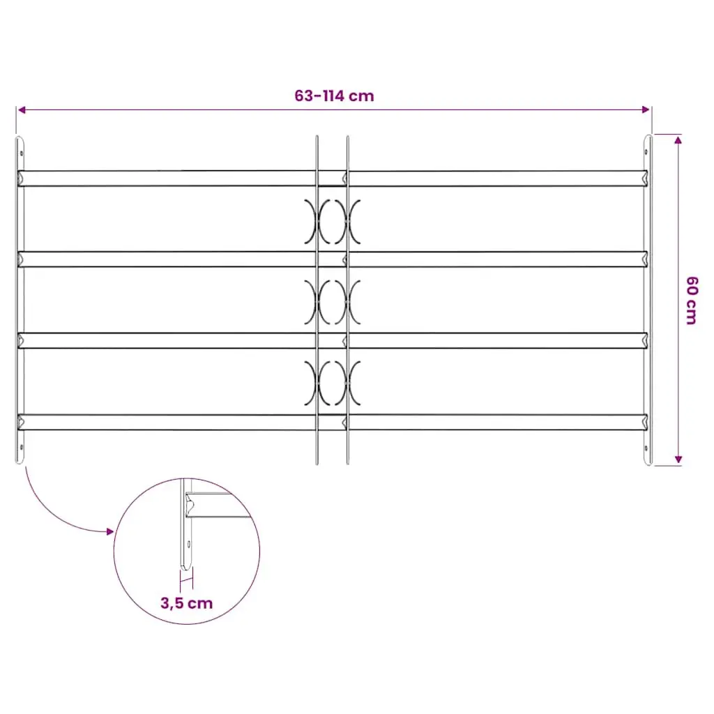 Security Grille Adjustable Window 700-1050 mm Silver Steel 4 Crossbars