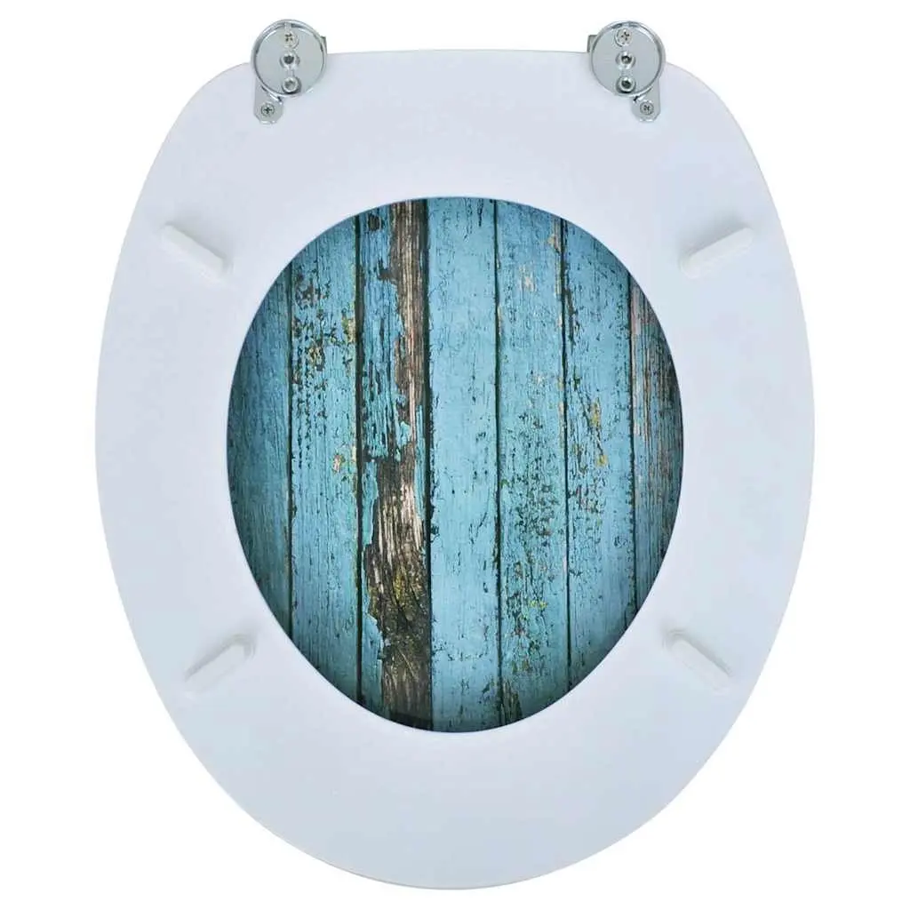 Toilet Seat with Hard Close Lid Blue MDF Old Wood Design Adjustable Hinges