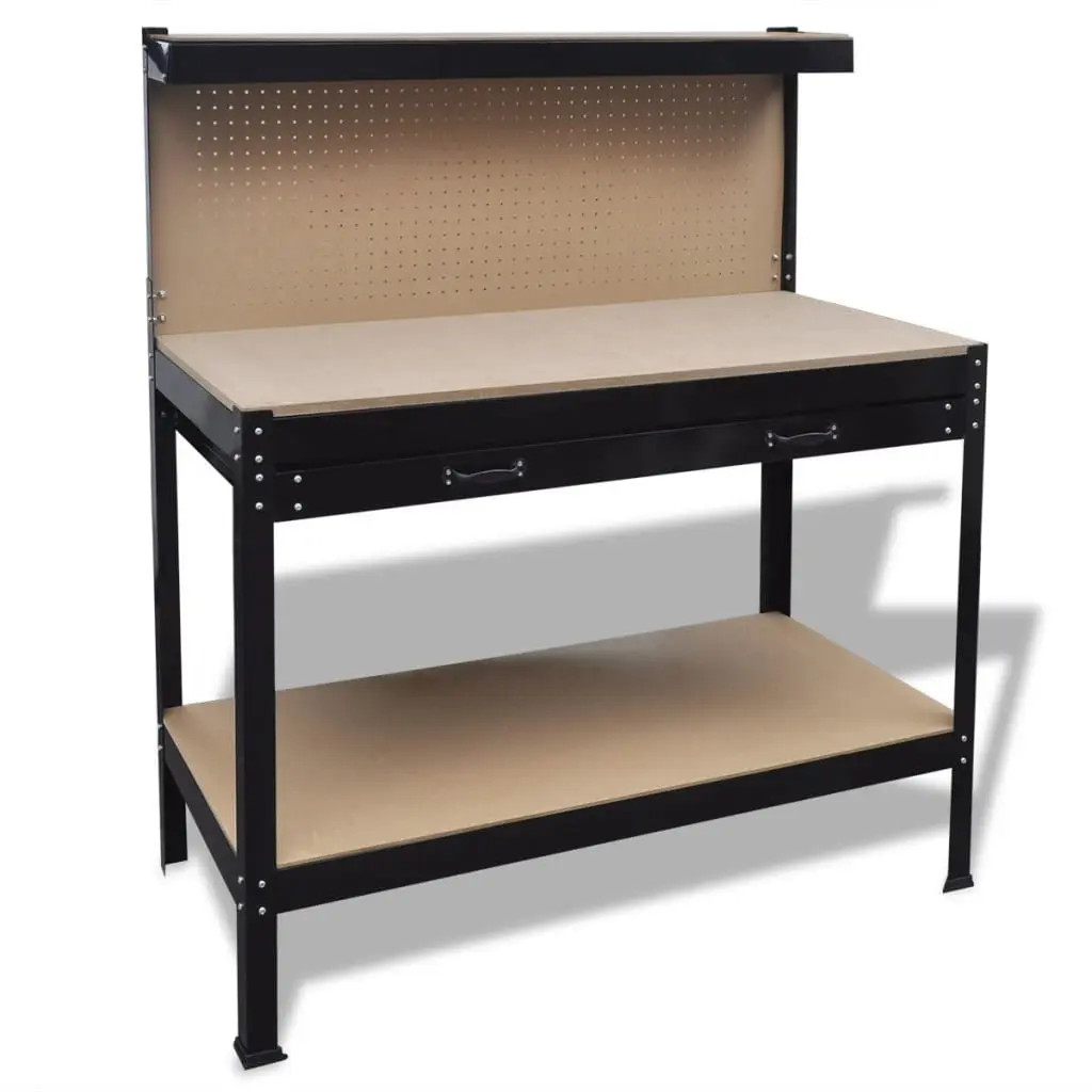 Steel Workbench Tool Storage Brown Pegboard Hooks Drawer Workshop Equipment