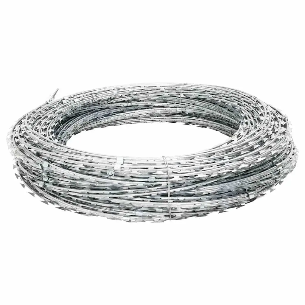 Razor Wire Coiled Galvanised Steel Security Barbed 150m Silver