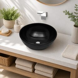 Ceramic Round Bathroom Basin Black Sink Vessel Washroom Powder Room Decor