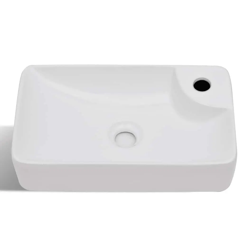 Ceramic Bathroom Sink Wash Basin Vessel 4.5 cm Drain Hole 3.5 cm Faucet Hole White