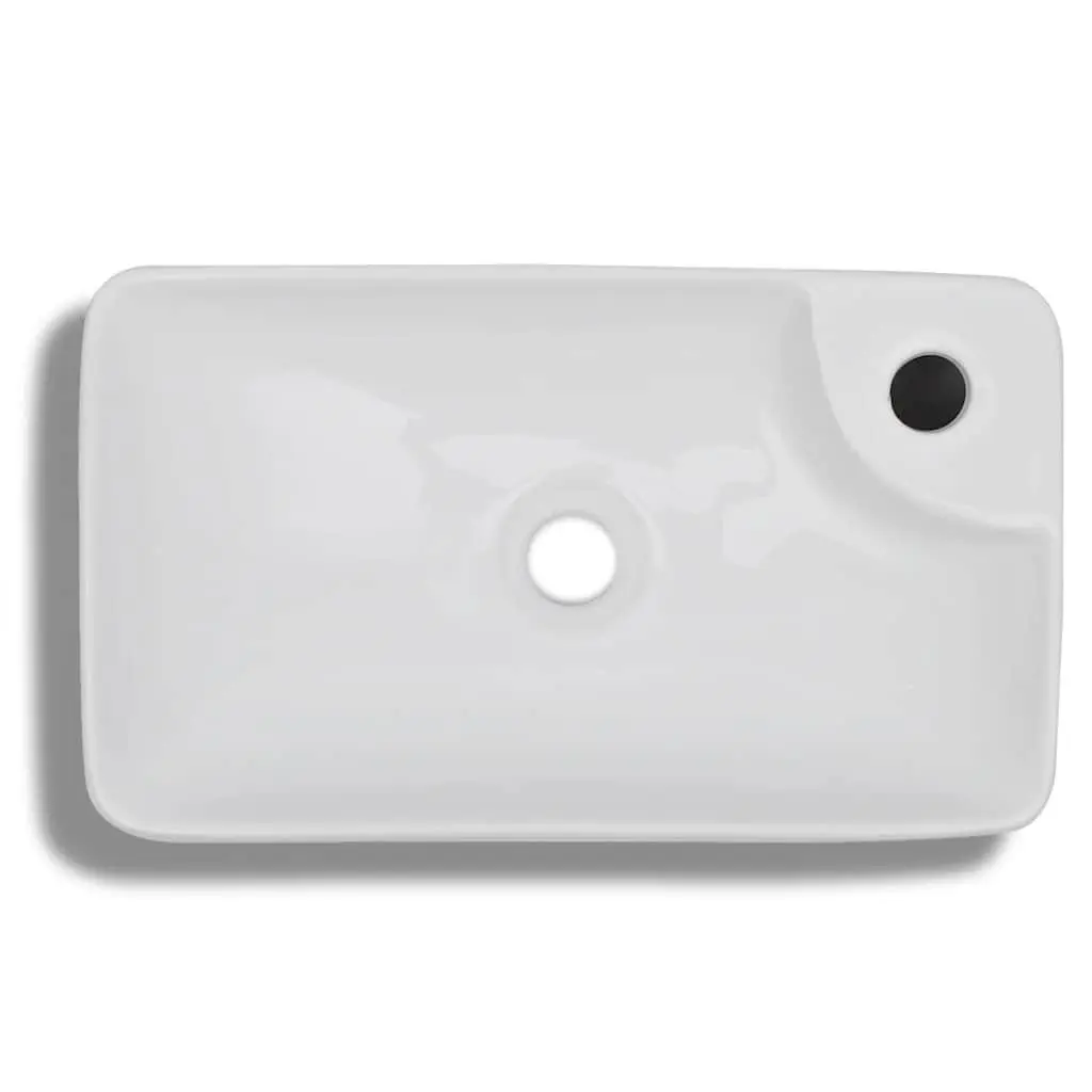 Ceramic Bathroom Sink Wash Basin Vessel 4.5 cm Drain Hole 3.5 cm Faucet Hole White