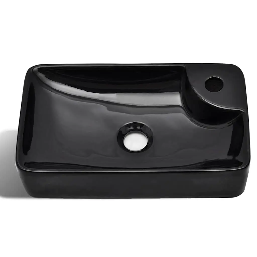 Ceramic Bathroom Sink Basin for Washrooms 4.5 cm Drain Hole Black High Gloss Finish