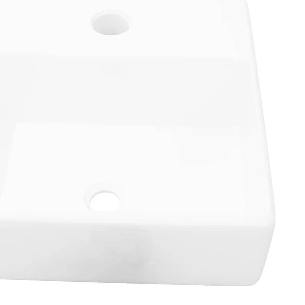 Ceramic Bathroom Basin White Square Wash Sink with Faucet Hole Modern Design
