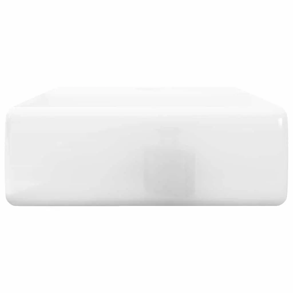 Ceramic Bathroom Basin White Square Wash Sink with Faucet Hole Modern Design
