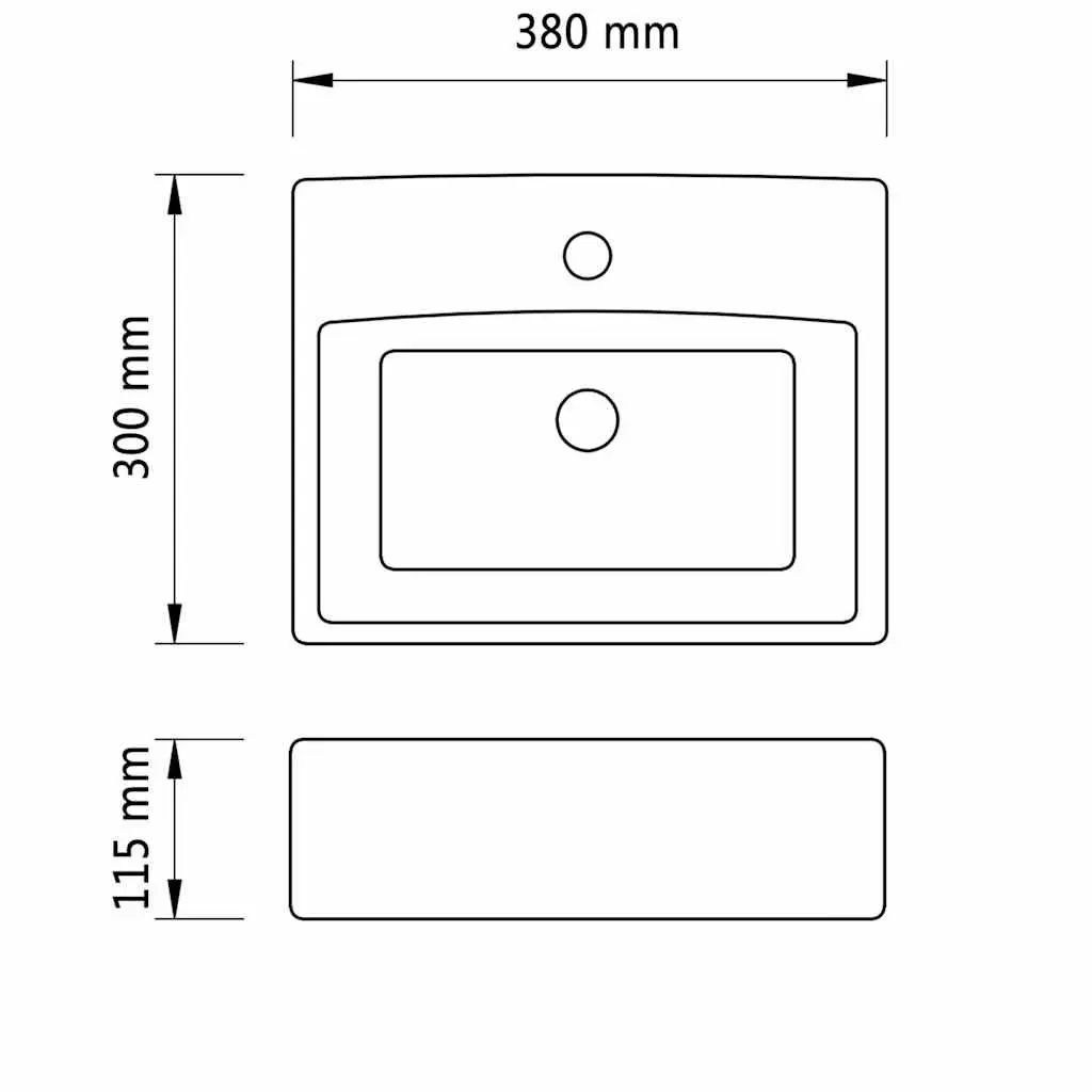 Ceramic Bathroom Basin White Square Wash Sink with Faucet Hole Modern Design