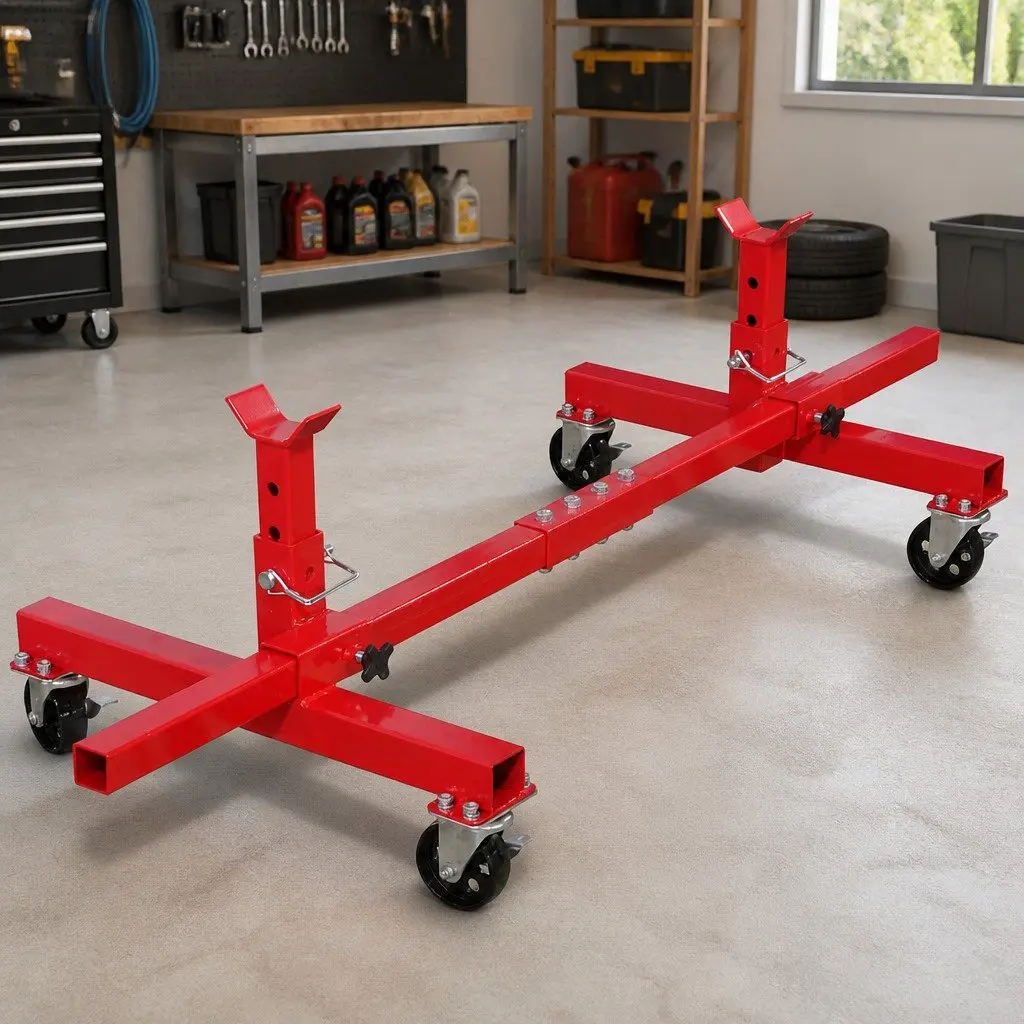 Mobile Axle Stand Heavy Duty Vehicle Support Adjustable Height Red