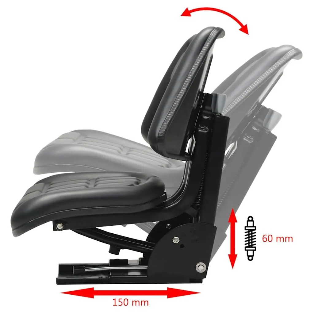 Tractor Seat with Suspension Heavy Duty Black Steel Frame Water Resistant PVC Padded