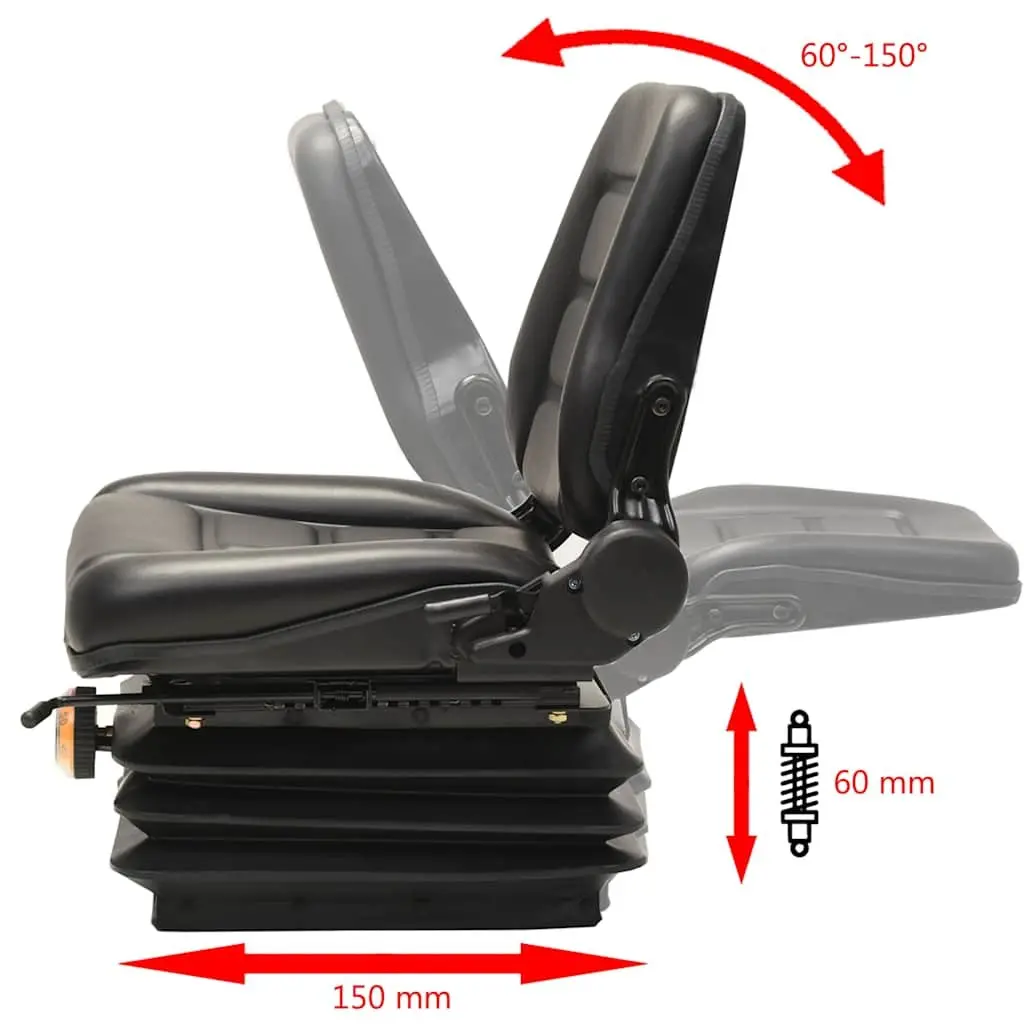 Heavy Duty Forklift and Tractor Seat Adjustable Backrest Suspension System Black