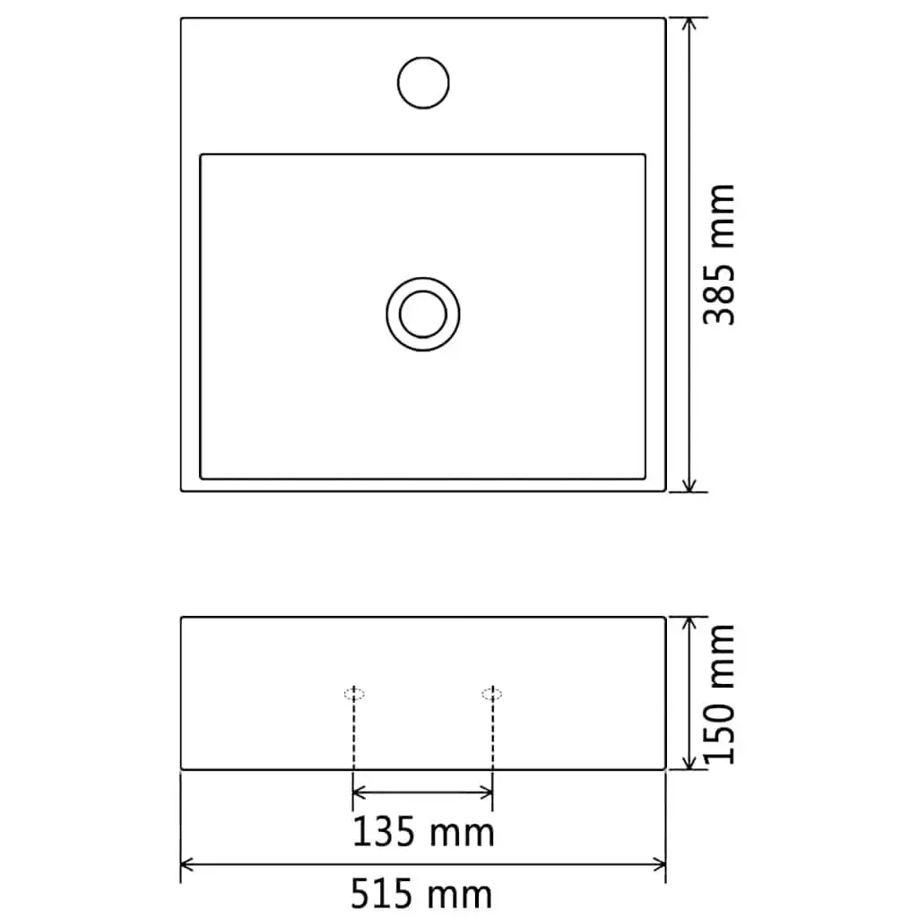 White Ceramic Bathroom Basin Sink with Faucet Hole Wall Mount 51.5x38.5x15cm