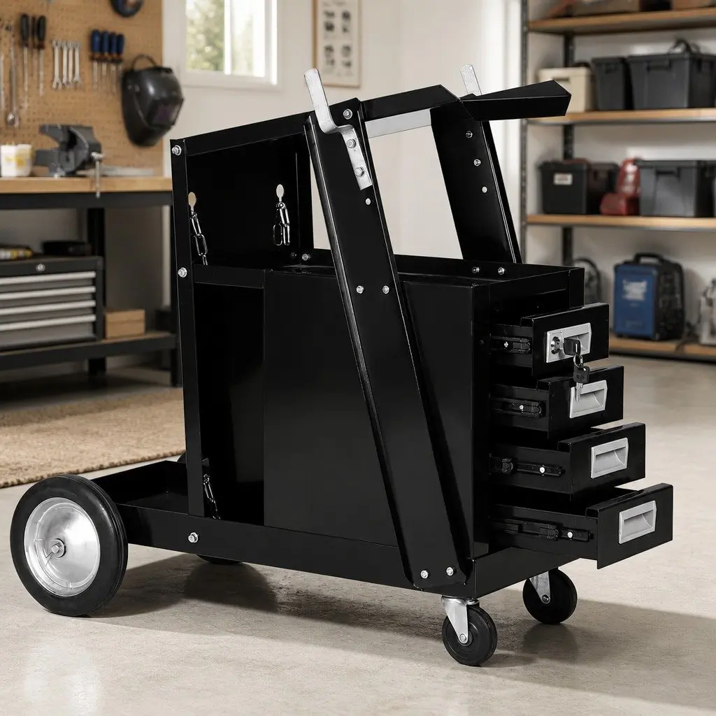 Welding Cart Tool Storage Organiser Mobile Trolley Black Steel 4 Drawers