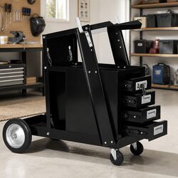 Welding Cart with 4 Drawers Black Steel Tool Storage Organiser Mobile Trolley