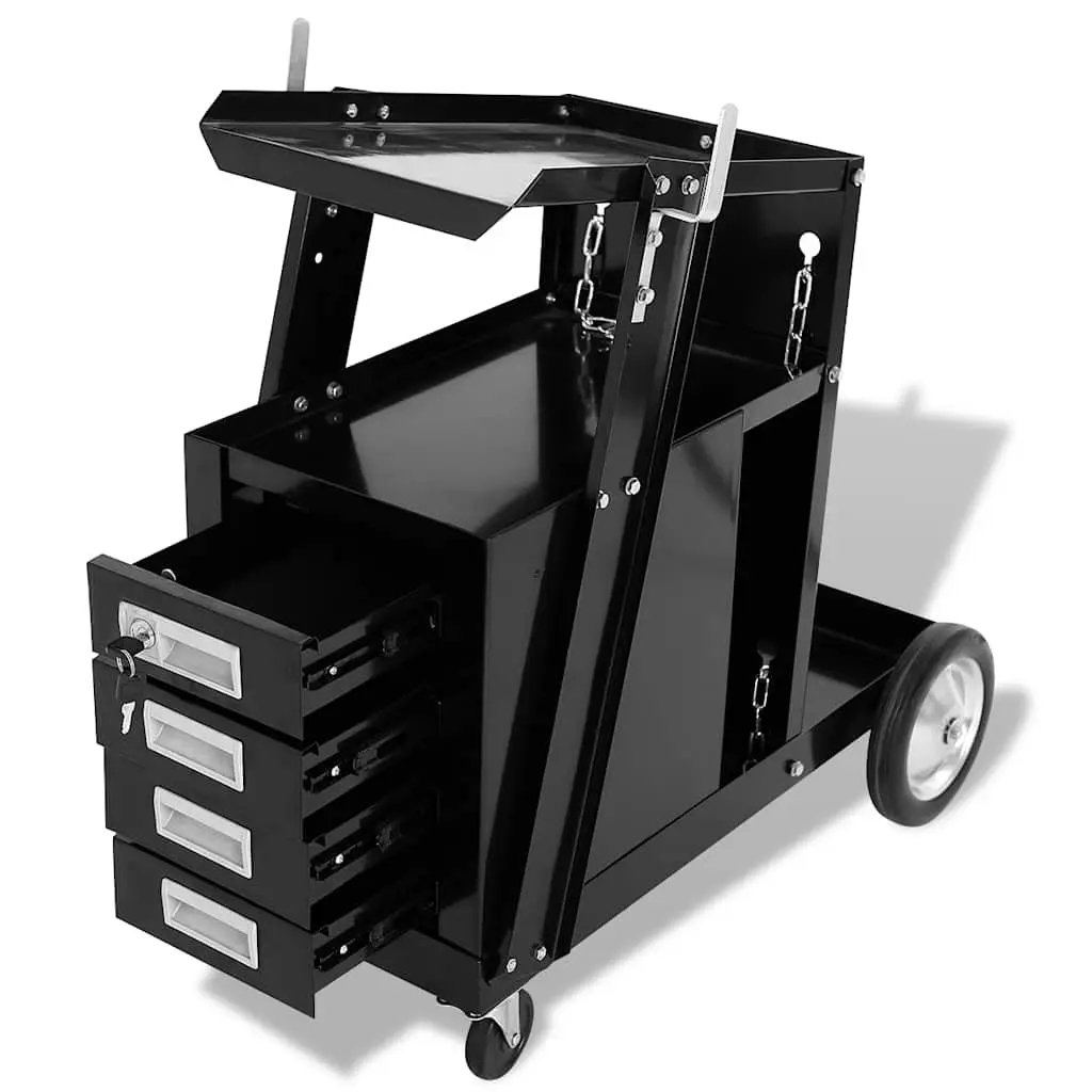 Welding Cart Tool Storage Organiser Mobile Trolley Black Steel 4 Drawers