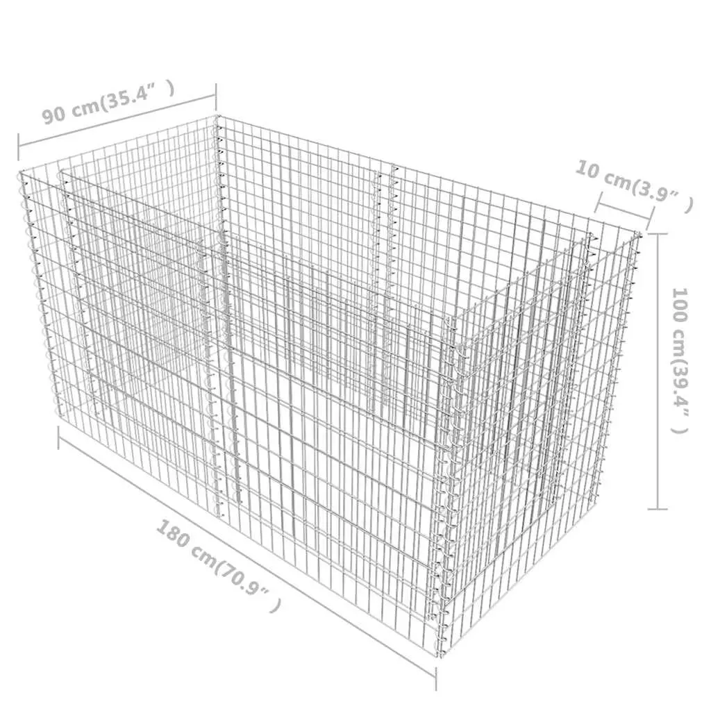 Gabion Raised Bed Garden Border Planter 180x90x100cm Silver Steel Mesh