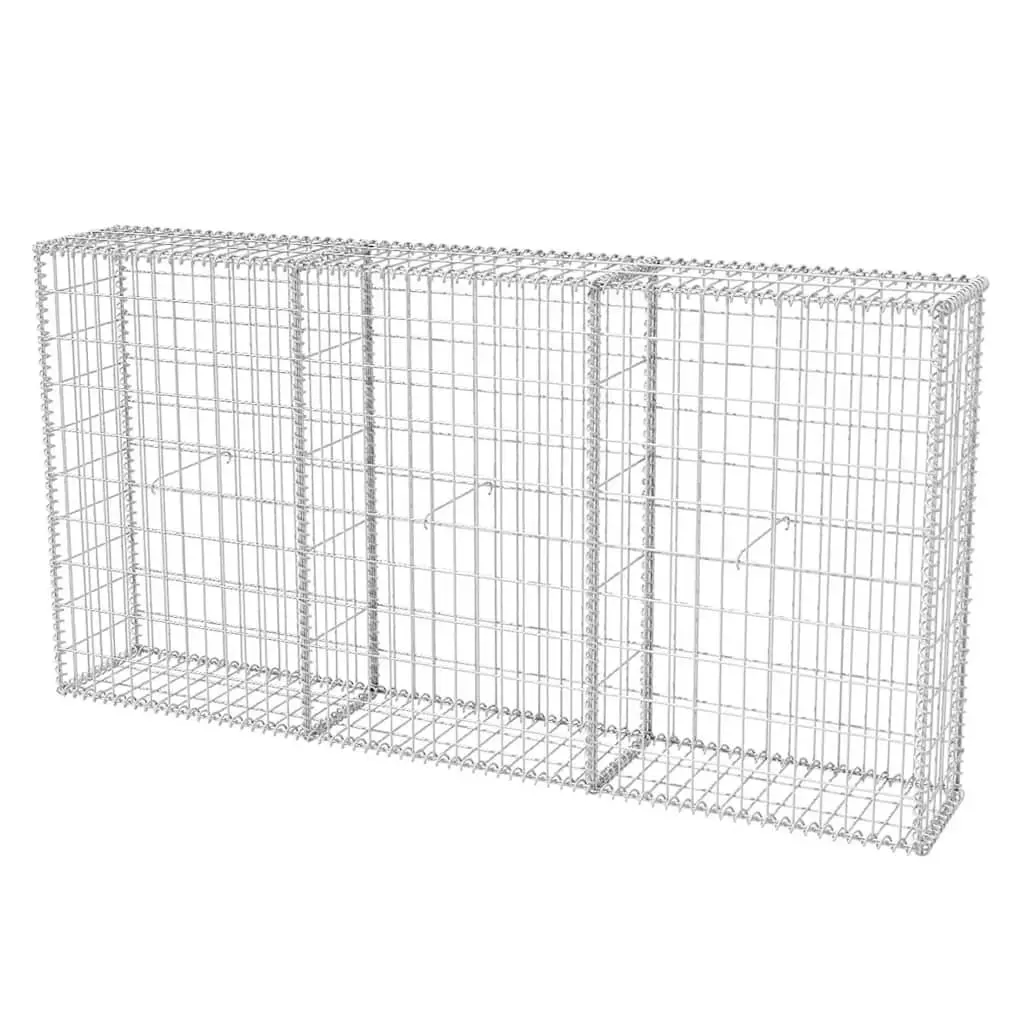 Gabion Basket Galvanised Steel Retaining Wall Garden Barrier 200 x 30 x 100 cm Silver