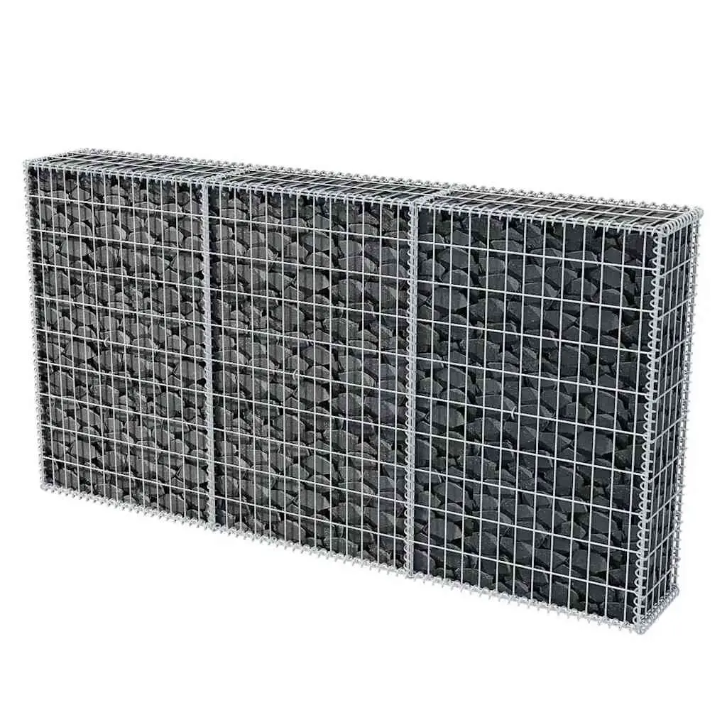Gabion Basket Galvanised Steel Retaining Wall Garden Barrier 200 x 30 x 100 cm Silver