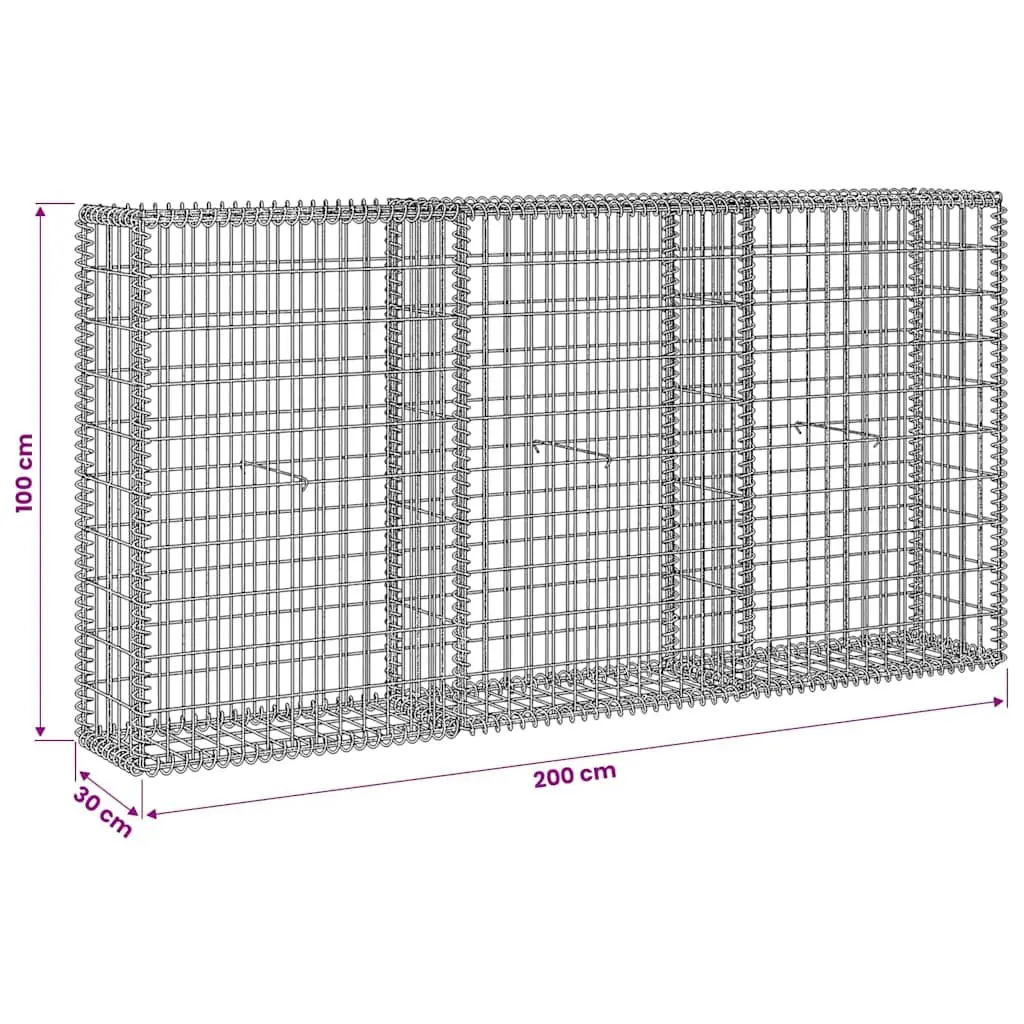 Gabion Basket Galvanised Steel Retaining Wall Garden Barrier 200 x 30 x 100 cm Silver