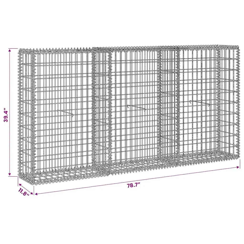Gabion Basket Galvanised Steel Retaining Wall Garden Barrier 200 x 30 x 100 cm Silver