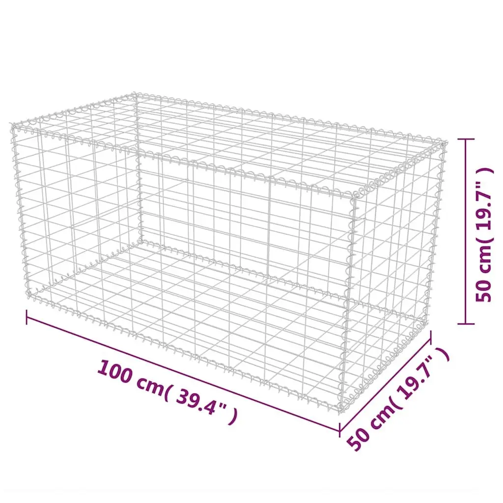 Gabion Basket Galvanised Steel Retaining Wall Garden Barrier 100 x 50 x 50 cm Silver