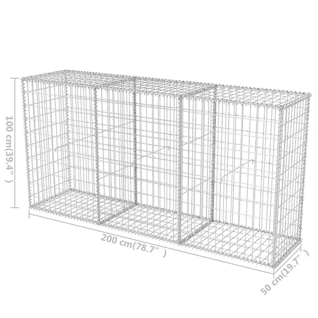 Gabion Basket Galvanised Steel Retaining Wall 200x50x100 cm Silver