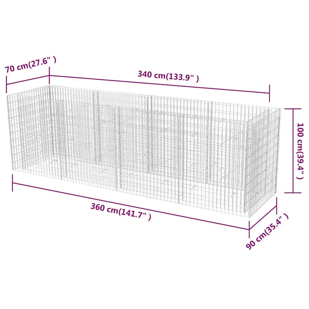 Garden Planter Raised Bed Galvanised Steel Silver 360x90x100cm Border