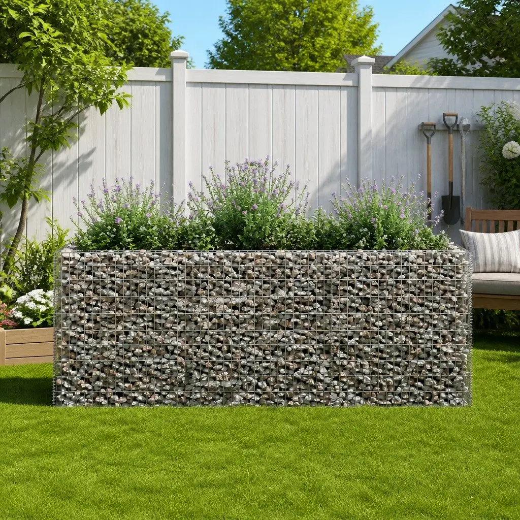Gabion Raised Bed Garden Planter Outdoor Flower Border 270x90x100 cm Silver