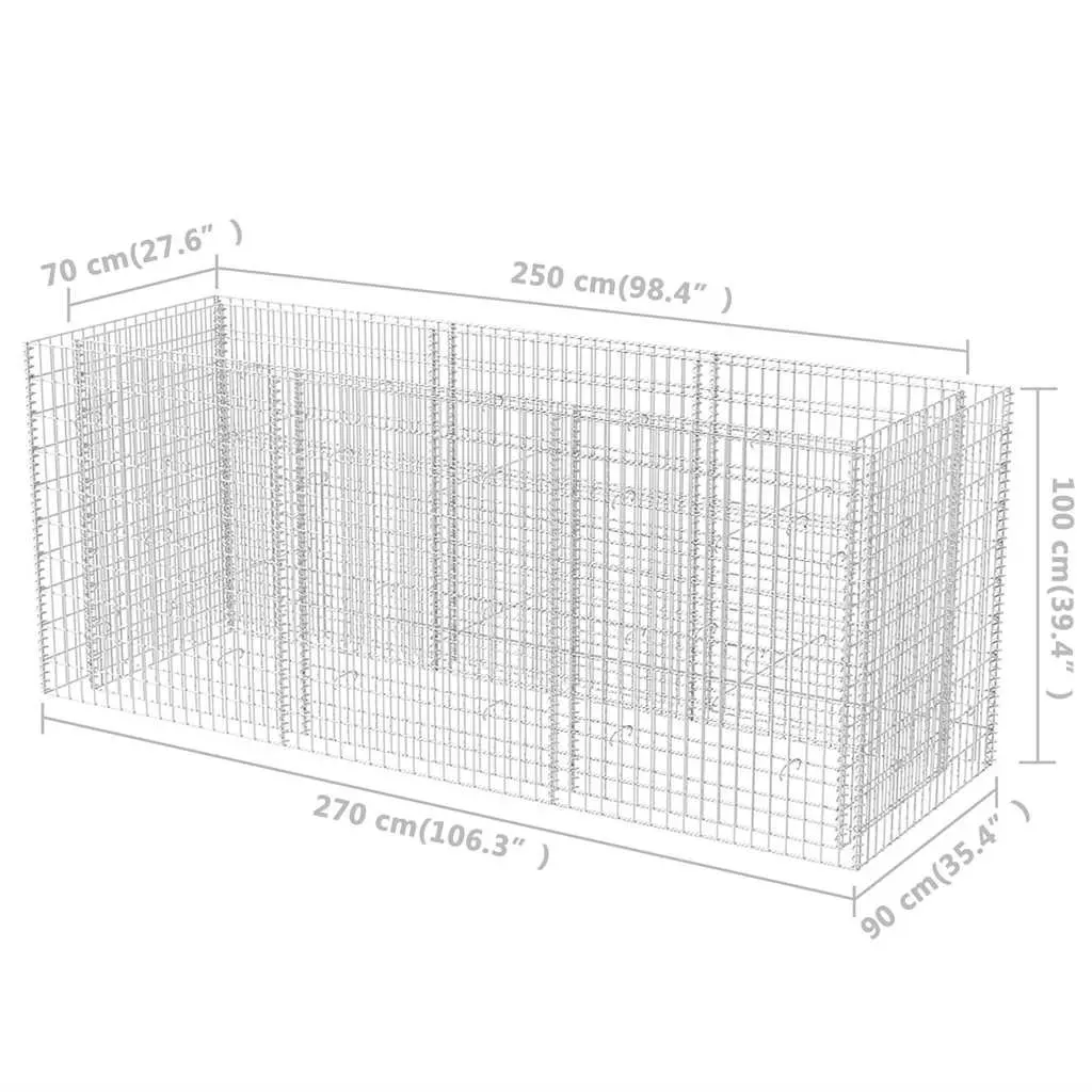Gabion Raised Bed Garden Planter Outdoor Flower Border 270x90x100 cm Silver
