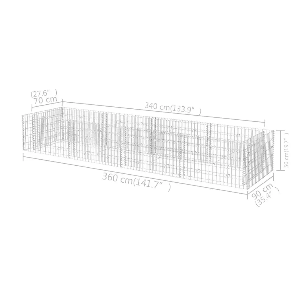 Gabion Raised Bed Garden Planter 360x90x50cm Silver