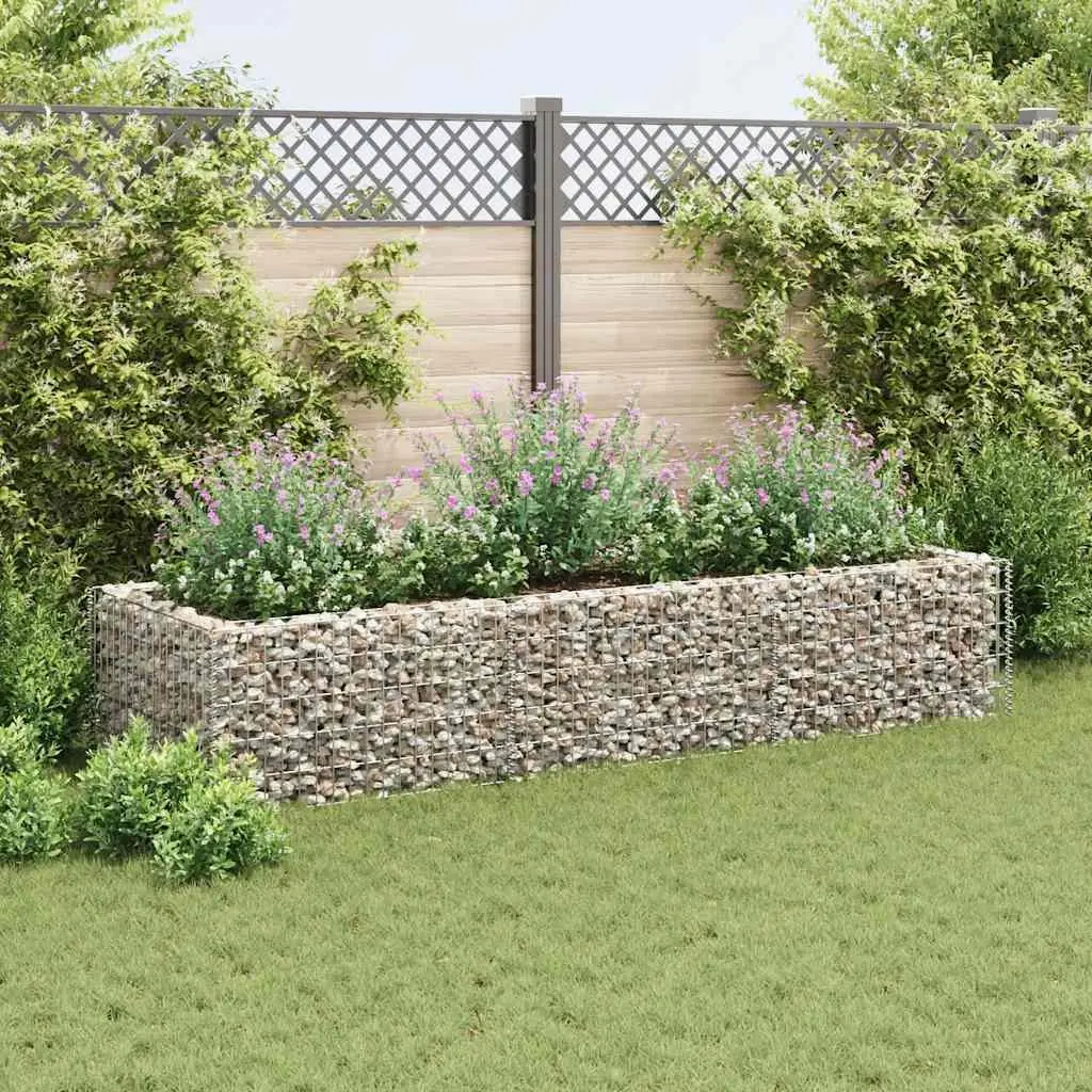 Gabion Raised Garden Bed Steel Planter Border Flower Plant Container 270x90x50cm Silver