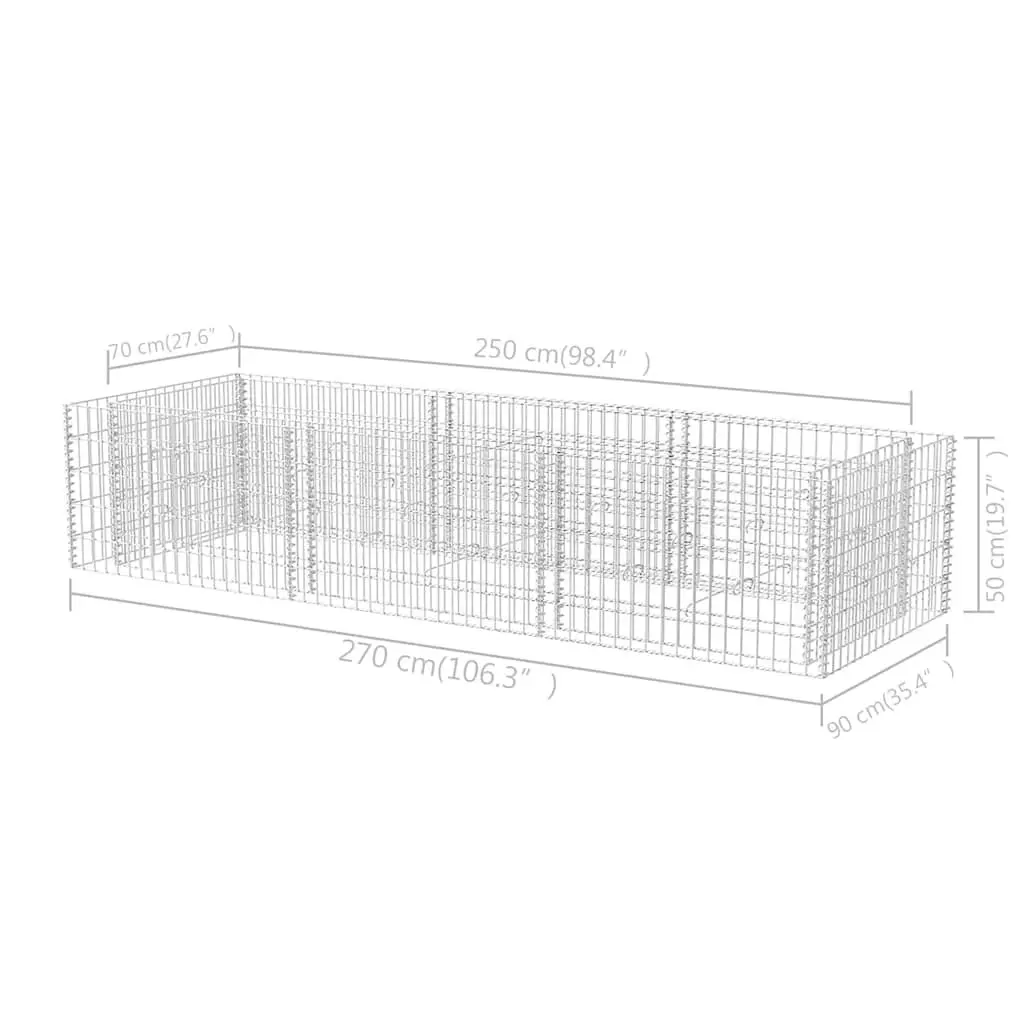 Gabion Raised Garden Bed Steel Planter Border Flower Plant Container 270x90x50cm Silver