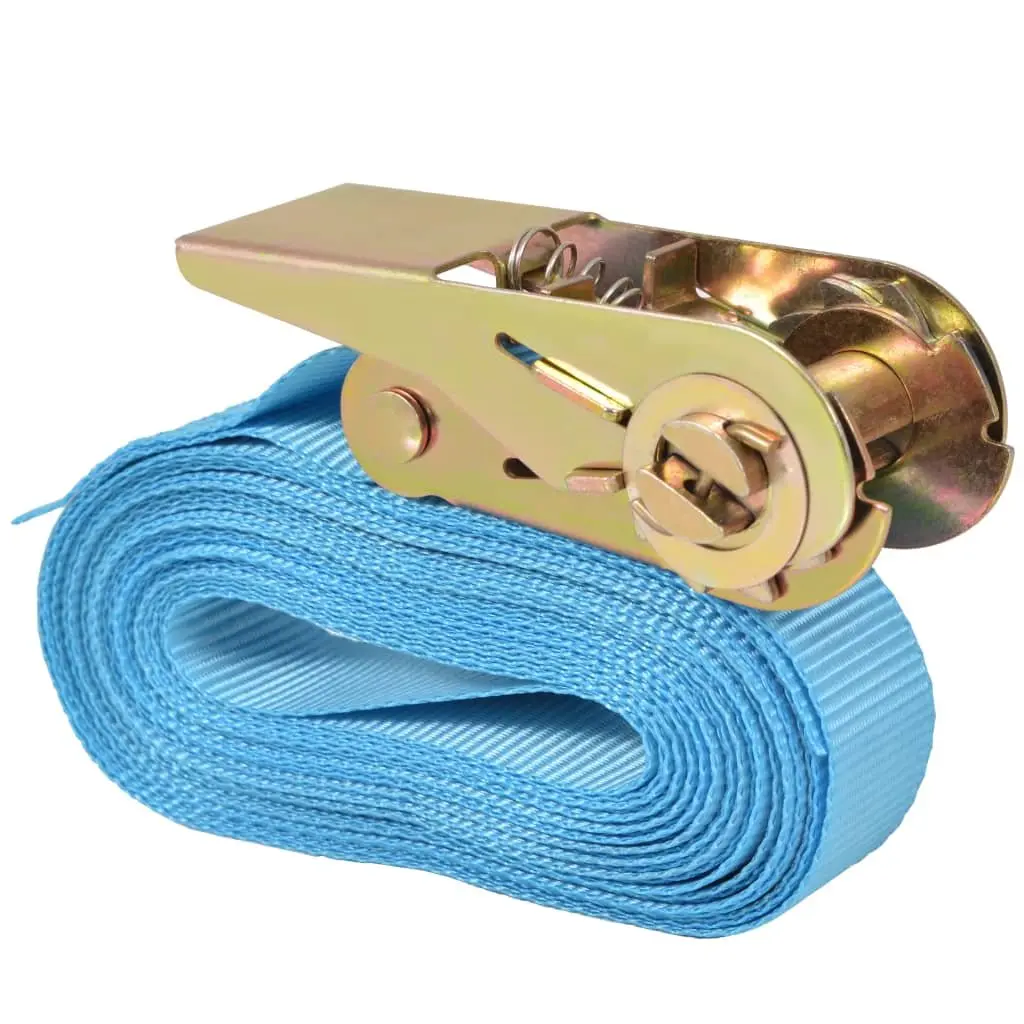 Ratchet Tie Down Straps Heavy Duty Cargo Fastening 4m x 25mm Blue 10 Piece