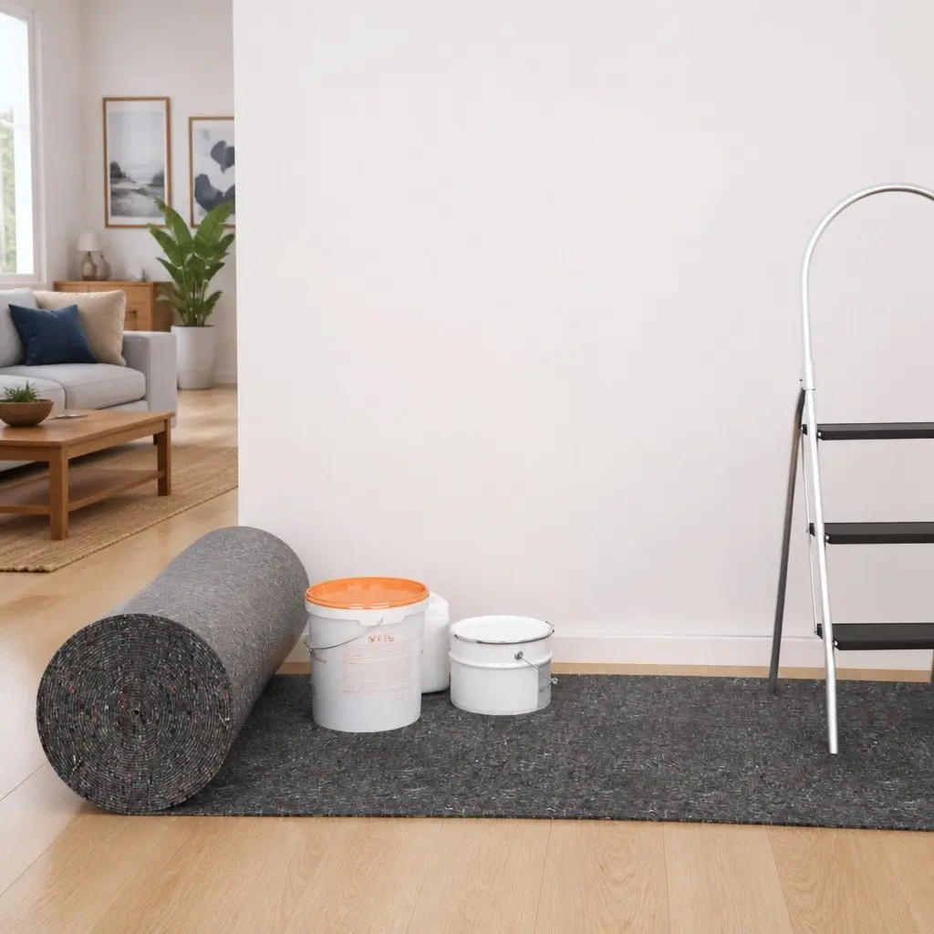 Painter Fleece Dust Sheet 50m Roll Non-slip Floor Protection 1m Grey