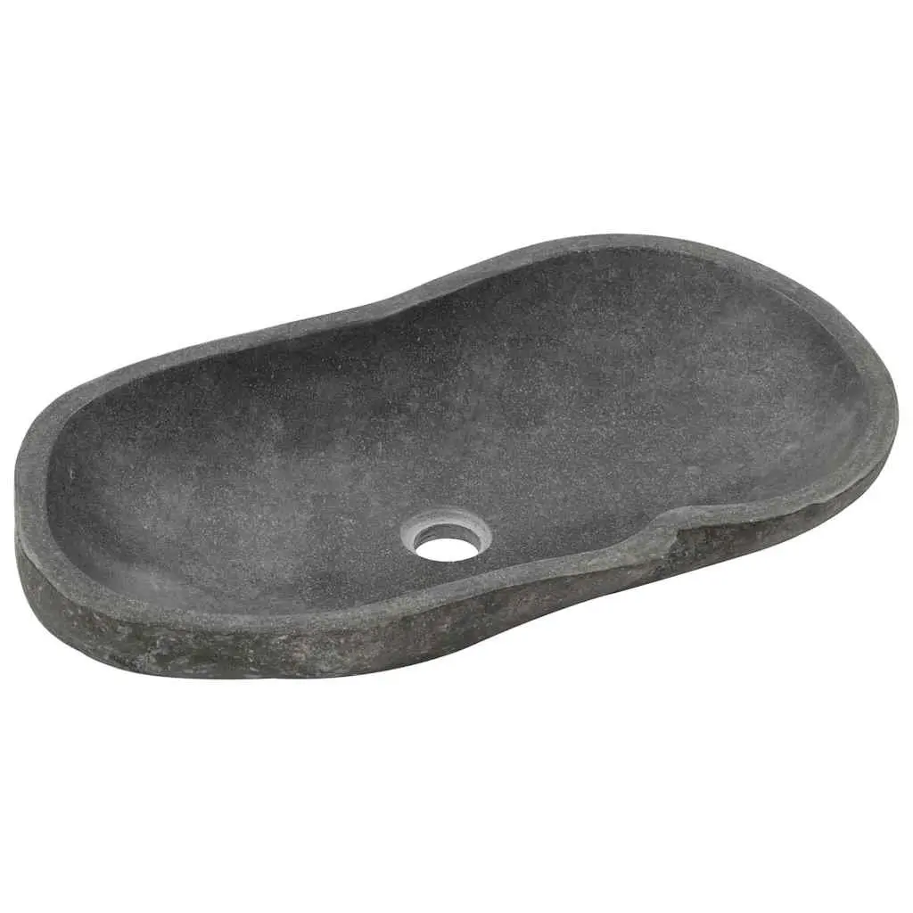 Oval Wash Basin Natural River Stone Bathroom Sink 60-70cm Grey Rustic