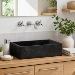 Versatile Black Gloss River Stone Sink 45x30x12 cm