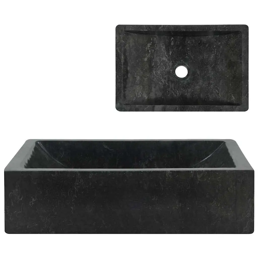 Handmade Rectangular Bathroom Sink Natural River Stone Black High Gloss 45x30x12cm