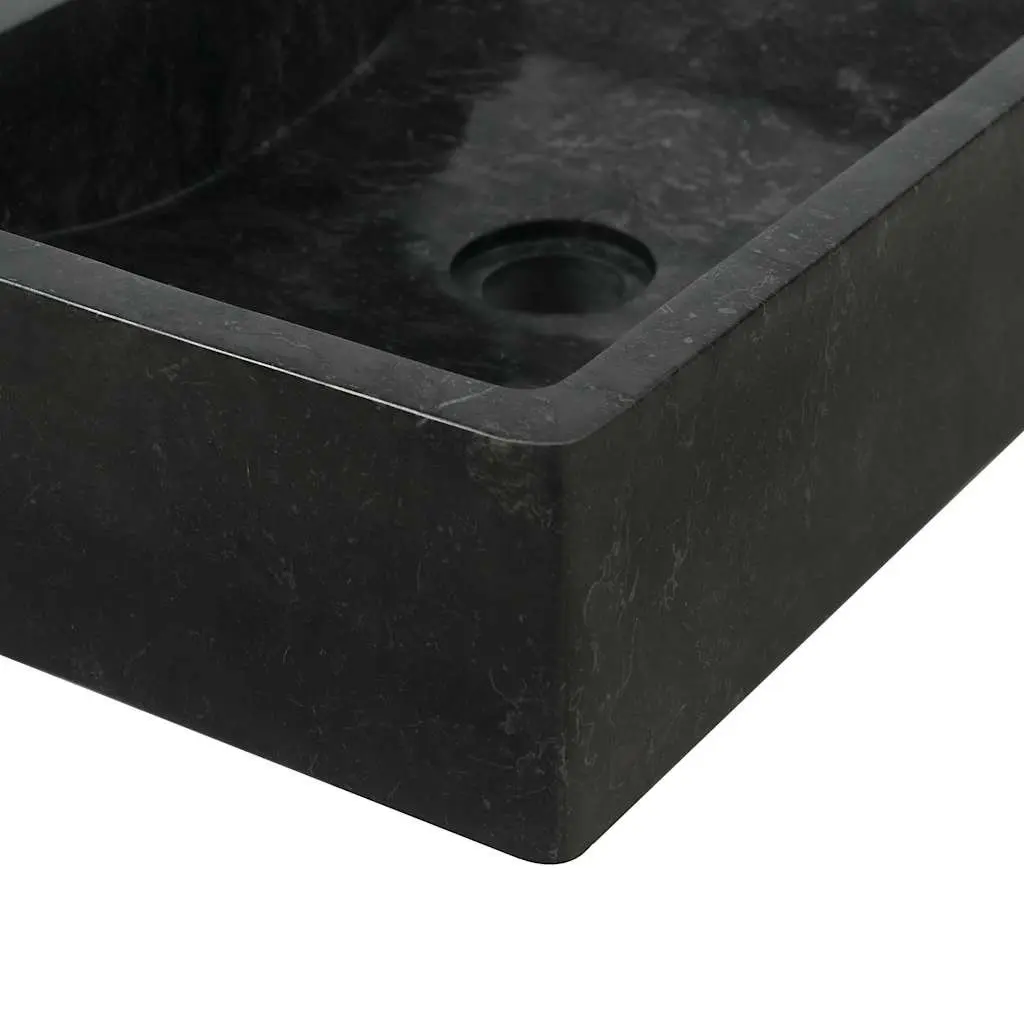 Handmade Rectangular Bathroom Sink Natural River Stone Black High Gloss 45x30x12cm